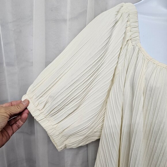 Boohoo Dress Cream Shift Coquette Boho Puff Sleeve 18 NWT - Picture 3 of 11